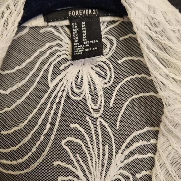 Kimono Duster Cardigan Med Lace Sheer Long Off White Gypsy Boho Western Peasant - Picture 12 of 12